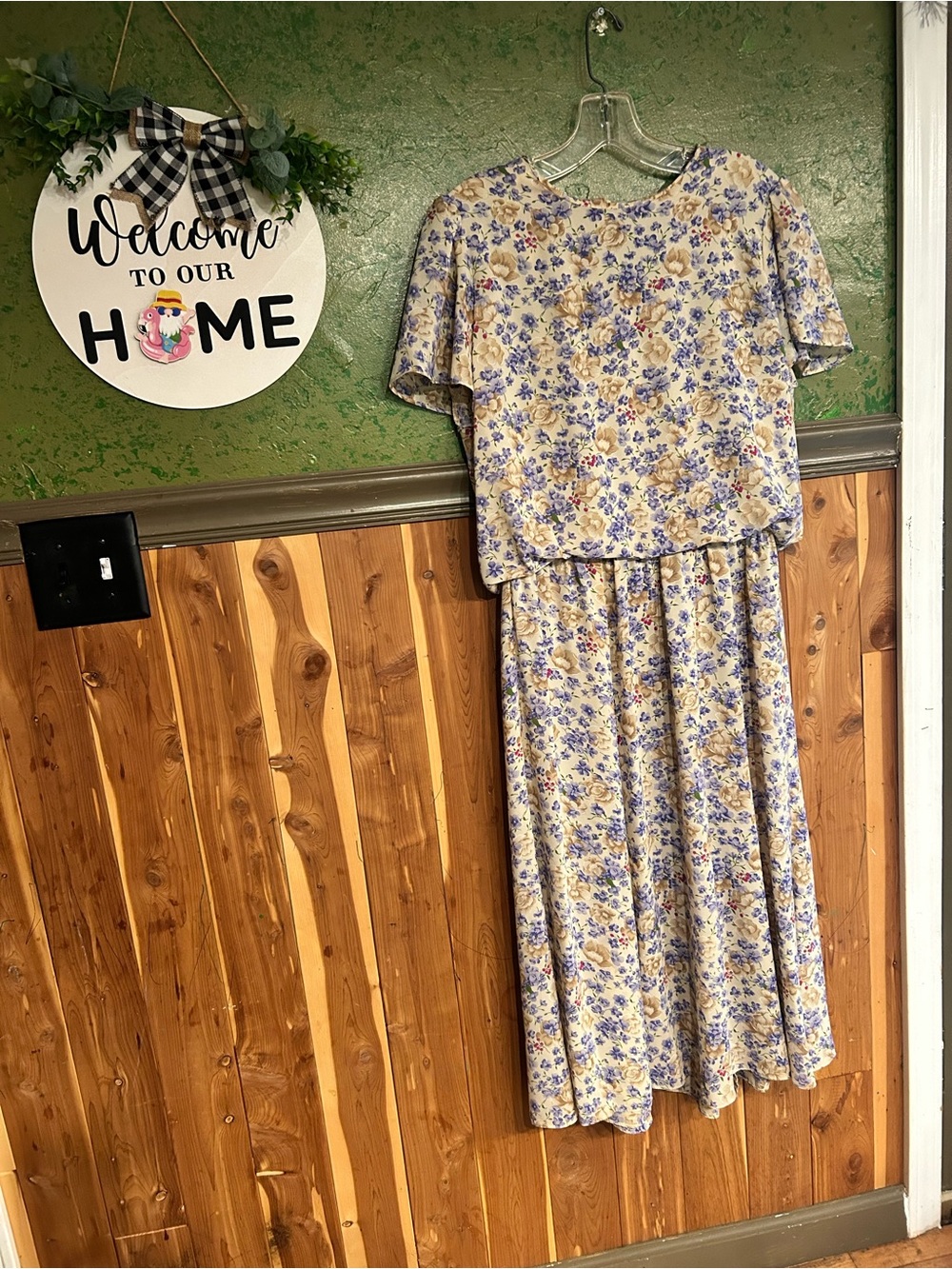 Vintage Maxi Dress in Cream and Blue 90s size 12